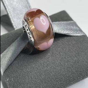 Authentic PANDORA Silver 925 ALE Murano Charm Pink Hearts Glass Bead